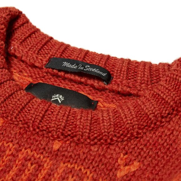 Scottish Geometric Orange Red 100% Wool LEWIS CREW Scotland PERFECT Handmade M - Picture 11 of 13